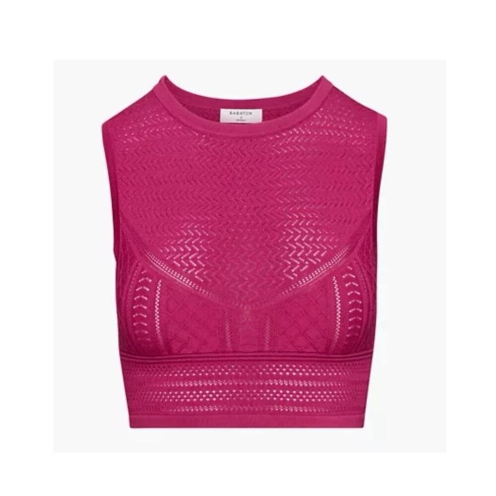 Aritzia Babaton Pointelle Granita Pink Fuchsia Cropped Tank Knit Sleeveless Top